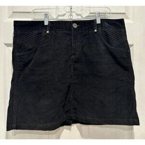 Athleta Kaleidoscope Womens Corduroy Skirt Black‎ Zip Fly Drawstring Pockets 16
